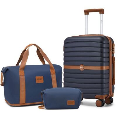 Kono Set de 3 Valises de Voyage 66 cm à 4 Roulettes avec Serrure à Code + Sac de Voyage Pliable et Trousse de Maquillage Marine Bleu - Publicité Kono Set de 3 Valises de Voyage 66 cm à 4 Roulettes avec Serrure à Code + Sac de Voyage Pliable et Trousse de Maquillage Marine Bleu - Publicité