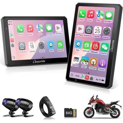 CARPURIDE W712D Autoradio Écran Carplay pour moto avec double caméra embarquée HD 1080 enregistrement en boucle,contrôleur filaire Noir - Publicité CARPURIDE W712D Autoradio Écran Carplay pour moto avec double caméra embarquée HD 1080 enregistrement en boucle,contrôleur filaire Noir - Publicité