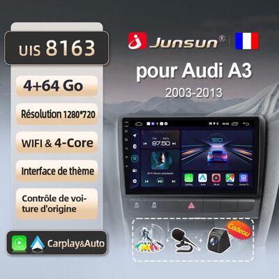 NOBRAND Junsun Autoradio GPS Navigation Android 13 pour Audi A3 8P 2003-2013 9 pouces HD 4+64GB CarPlay Android Auto WiFi Bluetooth RDS DSP - Publicité NOBRAND Junsun Autoradio GPS Navigation Android 13 pour Audi A3 8P 2003-2013 9 pouces HD 4+64GB CarPlay Android Auto WiFi Bluetooth RDS DSP - Publicité