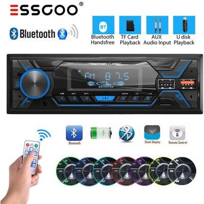 ESSGOO Autoradio 1 DIN avec kit mains libres Bluetooth 7 couleurs lecteur MP3 radio Bluetooth USB entrée auxiliaire radio FM Noir - Publicité ESSGOO Autoradio 1 DIN avec kit mains libres Bluetooth 7 couleurs lecteur MP3 radio Bluetooth USB entrée auxiliaire radio FM Noir - Publicité