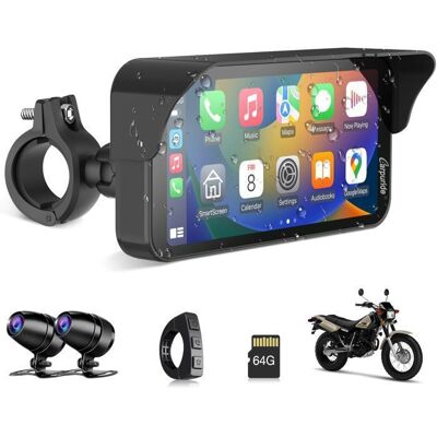 CARPURIDE W603D 63 pouces Autoradio Moto Carplay Écran avec HD double caméraCarPlay et Android Auto sans fil commande filaire Noir - Publicité CARPURIDE W603D 63 pouces Autoradio Moto Carplay Écran avec HD double caméraCarPlay et Android Auto sans fil commande filaire Noir - Publicité