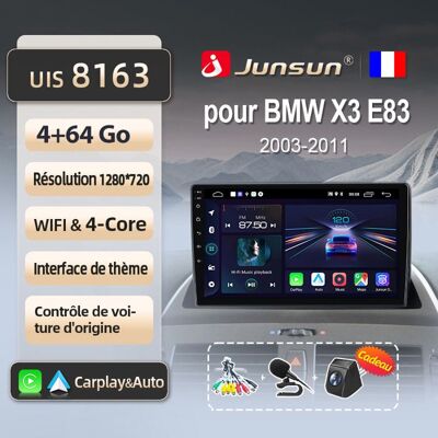 NOBRAND Junsun Autoradio GPS Navigation Android 13 pour BMW X3 E83 2003-2011 9 pouces HD 4+64GB CarPlay Android Auto WiFi Bluetooth RDS DSP - Publicité NOBRAND Junsun Autoradio GPS Navigation Android 13 pour BMW X3 E83 2003-2011 9 pouces HD 4+64GB CarPlay Android Auto WiFi Bluetooth RDS DSP - Publicité