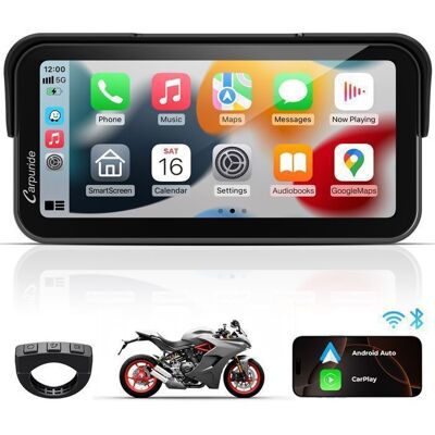 Carpuride W603 Autoradio 63écran moto CarPlay sans fil et Android Auto Écran tactile étanche IP67 commande filaire navigation Noir - Publicité Carpuride W603 Autoradio 63écran moto CarPlay sans fil et Android Auto Écran tactile étanche IP67 commande filaire navigation Noir - Publicité