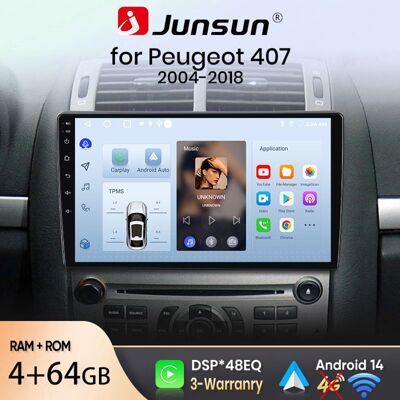 NOBRAND Junsun Autoradio GPS Navigation Android 14 pour Peugeot 407 2004-2011 9 pouces HD 4+64GB CarPlay Android Auto WiFi Bluetooth - Publicité NOBRAND Junsun Autoradio GPS Navigation Android 14 pour Peugeot 407 2004-2011 9 pouces HD 4+64GB CarPlay Android Auto WiFi Bluetooth - Publicité