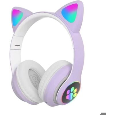 Casque Bluetooth Enfants - Mignon - Oreilles de Chat - LED Multicolores - Son Stéréo - Rechargeable ALURRA Violet - Publicité Casque Bluetooth Enfants - Mignon - Oreilles de Chat - LED Multicolores - Son Stéréo - Rechargeable ALURRA Violet - Publicité