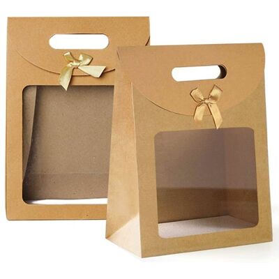 HANDEIU 20 sacs en papier kraft avec fenêtre marron transparent avec poignées - Publicité HANDEIU 20 sacs en papier kraft avec fenêtre marron transparent avec poignées - Publicité