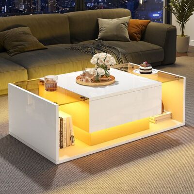 TRUXEN Table basse - Design minimaliste - LED - Tiroir - Verre trempé - Blanc Blanc - Publicité TRUXEN Table basse - Design minimaliste - LED - Tiroir - Verre trempé - Blanc Blanc - Publicité
