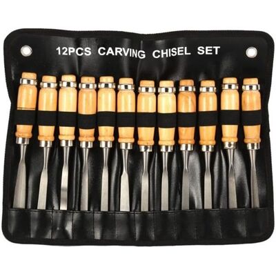 QIQIQI Akozon outils de sculpture sur bois Ciseau Burin Bois Sculpture Main Travaille Professionnel Outils de Sculpture Set 12pc - Publicité QIQIQI Akozon outils de sculpture sur bois Ciseau Burin Bois Sculpture Main Travaille Professionnel Outils de Sculpture Set 12pc - Publicité