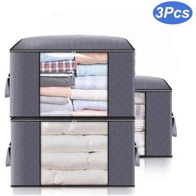Sac de Rangement - 3Pcs - Tissu Non-tissé - 60x45x30cm - Gris Gris - Publicité Sac de Rangement - 3Pcs - Tissu Non-tissé - 60x45x30cm - Gris Gris - Publicité
