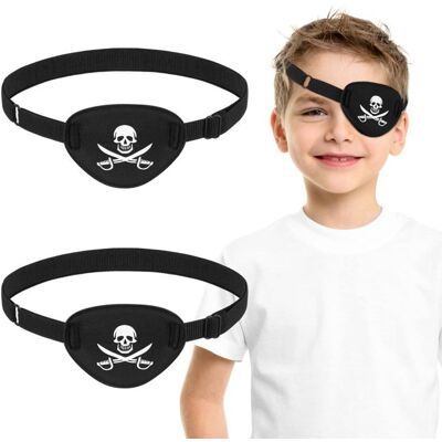 Cache Œil Pirate - 2 Pièces Noir - Tête Mort Os Croisés - Sangle Réglable Halloween Aucunely - Publicité Cache Œil Pirate - 2 Pièces Noir - Tête Mort Os Croisés - Sangle Réglable Halloween Aucunely - Publicité