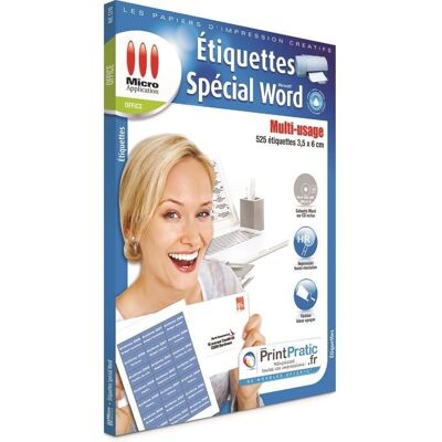Pack de 525 etiquettes sur 25 feuilles spéciales word Micro Application MA-5210 format A4 Blanc - Publicité Pack de 525 etiquettes sur 25 feuilles spéciales word Micro Application MA-5210 format A4 Blanc - Publicité