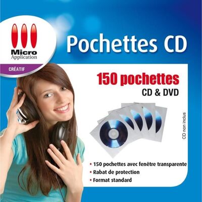 Pochettes CD - MICRO APPLICATION - 150 unités - Fenêtre transparente - Rabat de protection - Blanc - Publicité Pochettes CD - MICRO APPLICATION - 150 unités - Fenêtre transparente - Rabat de protection - Blanc - Publicité