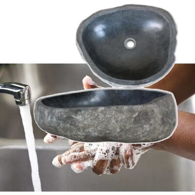 Lavabo en pierre de rivière Ovale 38-45 cm - FAFEICY - Qualité Supérieure Gris - Publicité Lavabo en pierre de rivière Ovale 38-45 cm - FAFEICY - Qualité Supérieure Gris - Publicité