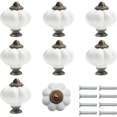 AIMOONSA Lot de 8 boutons de meuble céramique blanc et bronze forme citrouille 3 x 35 cm Blanc - Publicité AIMOONSA Lot de 8 boutons de meuble céramique blanc et bronze forme citrouille 3 x 35 cm Blanc - Publicité