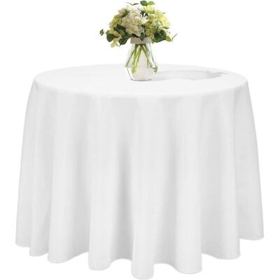 HANDEIU Nappe Ronde 240cm Blanche Nappe Mariage en Polyester Infroissable Anti Tache Décoration de Table pour Réception Anniversaire Blanc - Publicité HANDEIU Nappe Ronde 240cm Blanche Nappe Mariage en Polyester Infroissable Anti Tache Décoration de Table pour Réception Anniversaire Blanc - Publicité