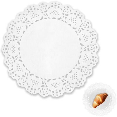 Napperons dentelle ronds - 150 pcs Blanc 11cm - Papier lace mat pour gâteau mariage fête anniversaire - Décoration Aucunely - Publicité Napperons dentelle ronds - 150 pcs Blanc 11cm - Papier lace mat pour gâteau mariage fête anniversaire - Décoration Aucunely - Publicité
