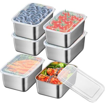 VIVIDMART lot de 6 boîtes inoxydable 316L (avec couvercles) - collation/repas/conservation - cuisine extérieur/bureau - étanches & légères Gris - Publicité VIVIDMART lot de 6 boîtes inoxydable 316L (avec couvercles) - collation/repas/conservation - cuisine extérieur/bureau - étanches & légères Gris - Publicité