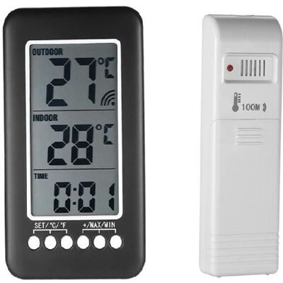Thermomètre intérieur/extérieur sans fil - AIMOONSA - 2 en 1 - Écran LCD - Transmission 100 m - Horloge & mémoire min/max - Publicité Thermomètre intérieur/extérieur sans fil - AIMOONSA - 2 en 1 - Écran LCD - Transmission 100 m - Horloge & mémoire min/max - Publicité