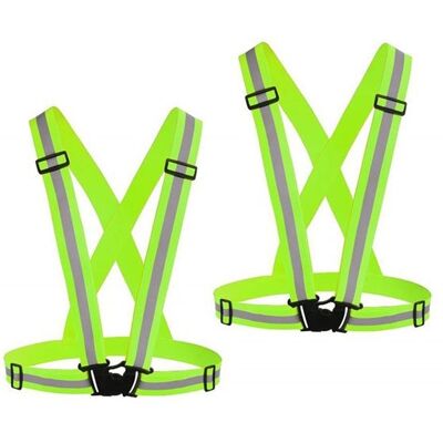 Lot de 2 gilets réfléchissants haute visibilité ajustables pour vélo course et promenade chien Vert - Publicité Lot de 2 gilets réfléchissants haute visibilité ajustables pour vélo course et promenade chien Vert - Publicité