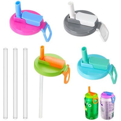 Couvercle Canette Soda 4 Pièces - Bouchon Anti Fuite Réutilisable avec Paille Pour Canette 330 ml Cuneary - Publicité Couvercle Canette Soda 4 Pièces - Bouchon Anti Fuite Réutilisable avec Paille Pour Canette 330 ml Cuneary - Publicité