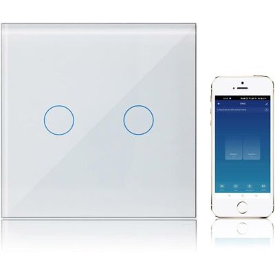 AIMOONSA Interrupteur tactile connecté WiFi 2 gang — Panneau verre trempé Tuya/Smart Life compatible Alexa/Google - Publicité AIMOONSA Interrupteur tactile connecté WiFi 2 gang — Panneau verre trempé Tuya/Smart Life compatible Alexa/Google - Publicité