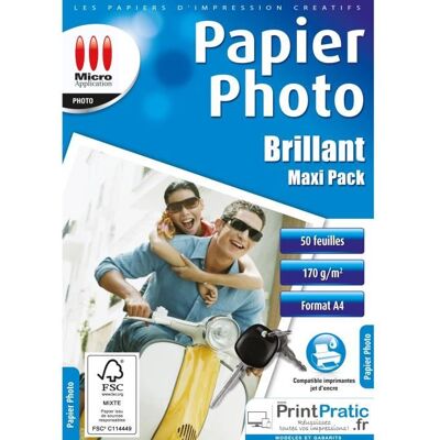 Papier Photo Brillant A4 - Maxi Pack - 170 g/m² - 50 Feuilles - Micro Application - Publicité Papier Photo Brillant A4 - Maxi Pack - 170 g/m² - 50 Feuilles - Micro Application - Publicité