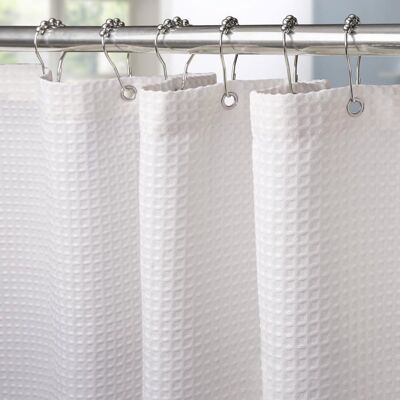 AIMOONSA Rideau de douche gaufré blanc 100×180 cm - polyester imperméable 6 anneaux métal ourlet lesté Blanc - Publicité AIMOONSA Rideau de douche gaufré blanc 100×180 cm - polyester imperméable 6 anneaux métal ourlet lesté Blanc - Publicité
