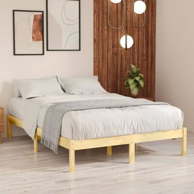 Lit Double Pour Adulte - Structure de lit Scandinave - Bois de pin massif 140x190 cm Marron - Publicité Lit Double Pour Adulte - Structure de lit Scandinave - Bois de pin massif 140x190 cm Marron - Publicité