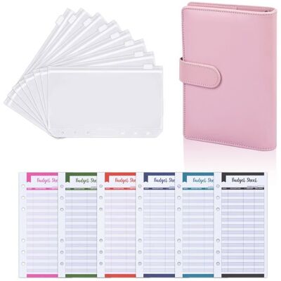 Classeur budget A6 PU cuir rose - Organisateur argent - Avec 8 pochettes transparentes - Carnet notes - Enveloppe budget Lumiryn Rose - Publicité Classeur budget A6 PU cuir rose - Organisateur argent - Avec 8 pochettes transparentes - Carnet notes - Enveloppe budget Lumiryn Rose - Publicité