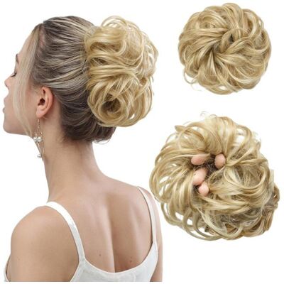 Chignon postiche cheveux - Lot 2 - Blond cendré clair bouclé - Donut élastique pour femme fille VoltPulse - Publicité Chignon postiche cheveux - Lot 2 - Blond cendré clair bouclé - Donut élastique pour femme fille VoltPulse - Publicité