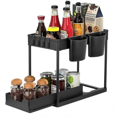 Étagère de Rangement sous Évier 2 Niveaux - OHMG - HSTURYZ - Noir - Plastique ABS + métal - A monter soi-même Noir - Publicité Étagère de Rangement sous Évier 2 Niveaux - OHMG - HSTURYZ - Noir - Plastique ABS + métal - A monter soi-même Noir - Publicité