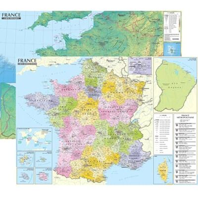 Carte murale de France - Non spécifié - Modèle 1 - Laminée recto-verso - 95x67 cm - Échelle 1:1 500 000 - Publicité Carte murale de France - Non spécifié - Modèle 1 - Laminée recto-verso - 95x67 cm - Échelle 1:1 500 000 - Publicité
