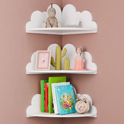 Étagère murale angle lot de 3 nuage rangement chambre salon bébé salle de bain bureau appartement QIEDOVIEY Blanc - Publicité Étagère murale angle lot de 3 nuage rangement chambre salon bébé salle de bain bureau appartement QIEDOVIEY Blanc - Publicité
