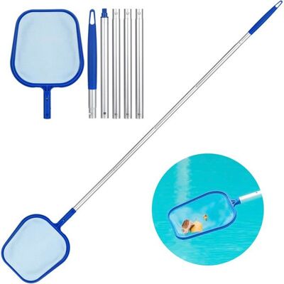 AIMOONSA Écumoire de piscine télescopique 160 cm – filet 30×30 cm tige aluminium 5 sections légère réutilisable Bleu - Publicité AIMOONSA Écumoire de piscine télescopique 160 cm – filet 30×30 cm tige aluminium 5 sections légère réutilisable Bleu - Publicité