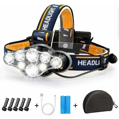 Lampe frontale LED rechargeable - AIMOONSA - 8 LED 18000LM - 500–800 m portée - Pivot 90° - Étanche IPX4 - Publicité Lampe frontale LED rechargeable - AIMOONSA - 8 LED 18000LM - 500–800 m portée - Pivot 90° - Étanche IPX4 - Publicité