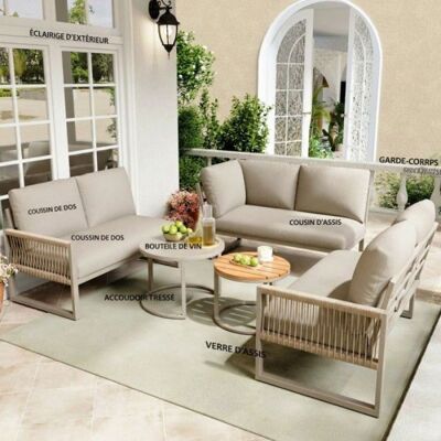 AUTREMENT Salon de jardin exterieur - Canapé dangle 3 modules - Acier galvanisé - Corde tressée - Coussins beige Beige - Publicité AUTREMENT Salon de jardin exterieur - Canapé dangle 3 modules - Acier galvanisé - Corde tressée - Coussins beige Beige - Publicité