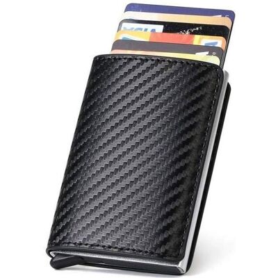 Porte Carte Crédit RFID Carte de Crédit Carbon Fiber Etui de Carte de Visite Automatique Pop-up pour Hommes et Femmes Noir Noir - Publicité Porte Carte Crédit RFID Carte de Crédit Carbon Fiber Etui de Carte de Visite Automatique Pop-up pour Hommes et Femmes Noir Noir - Publicité