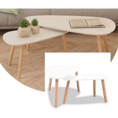 Ensemble de tables basses style scandinave Bois de pin massif Blanc - FAFEICY - Rectangulaire - Meuble de salon Blanc - Publicité Ensemble de tables basses style scandinave Bois de pin massif Blanc - FAFEICY - Rectangulaire - Meuble de salon Blanc - Publicité