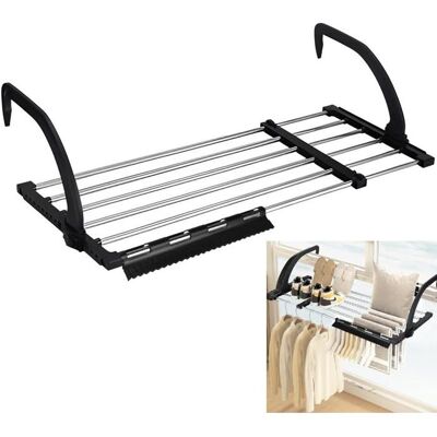 HANDEIU Séchoir Séchoir Suspendu Acier Inoxydable Métallique Extensible 62-110cm Séchoir Radiateur Séchoirs à Linge Pliable étendoir Balcon Noir - Publicité HANDEIU Séchoir Séchoir Suspendu Acier Inoxydable Métallique Extensible 62-110cm Séchoir Radiateur Séchoirs à Linge Pliable étendoir Balcon Noir - Publicité