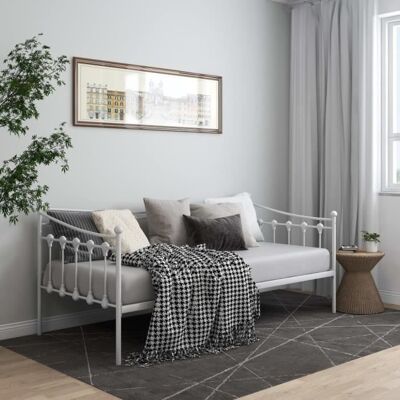 Canapé-lit - Blanc - Métal - 90x200 cm - 2 places - Design contemporain Blanc - Publicité Canapé-lit - Blanc - Métal - 90x200 cm - 2 places - Design contemporain Blanc - Publicité