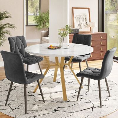 TRUXEN Table à manger avec chaises 5 piècesensemble table à manger ronde en marbre en métal doré et 4 chaises ergonomiques en gris Gris - Publicité TRUXEN Table à manger avec chaises 5 piècesensemble table à manger ronde en marbre en métal doré et 4 chaises ergonomiques en gris Gris - Publicité