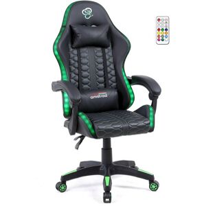 Fauteuil gaming Amstrad AMS-LED-VENOM - simili cuir noir et vert - Eclairage LED 366 effets - Télécommande Vert - Publicité Fauteuil gaming Amstrad AMS-LED-VENOM - simili cuir noir et vert - Eclairage LED 366 effets - Télécommande Vert - Publicité