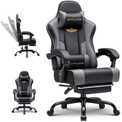 Chaise gaming ergonomique - GTPLAYER - Modèle standard - Repose-pieds escamotable - Support lombaire réglable - Capacité 180 kg Gris - Publicité Chaise gaming ergonomique - GTPLAYER - Modèle standard - Repose-pieds escamotable - Support lombaire réglable - Capacité 180 kg Gris - Publicité