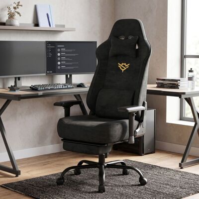 SONGMICS Chaise Gamer Ergonomique en Tissu Suédine avec Accoudoirs 4D et Repose-Pieds 72 x 72 x (125-135) cm Noir Noir - Publicité SONGMICS Chaise Gamer Ergonomique en Tissu Suédine avec Accoudoirs 4D et Repose-Pieds 72 x 72 x (125-135) cm Noir Noir - Publicité