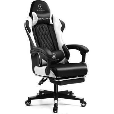 Chaise Gaming - GTPLAYER - Blanc - Réglable en hauteur - Repose-pied télescopique - Appui-tête et soutien lombaire Blanc - Publicité Chaise Gaming - GTPLAYER - Blanc - Réglable en hauteur - Repose-pied télescopique - Appui-tête et soutien lombaire Blanc - Publicité