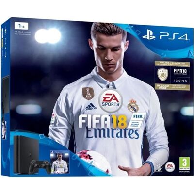 SONY COMPUTER ENTERTAINMENT Console PS4 Slim 1To Noire + FIFA 18 - Sony - Bundle - 1000 Go - 2 manettes max - Publicité SONY COMPUTER ENTERTAINMENT Console PS4 Slim 1To Noire + FIFA 18 - Sony - Bundle - 1000 Go - 2 manettes max - Publicité