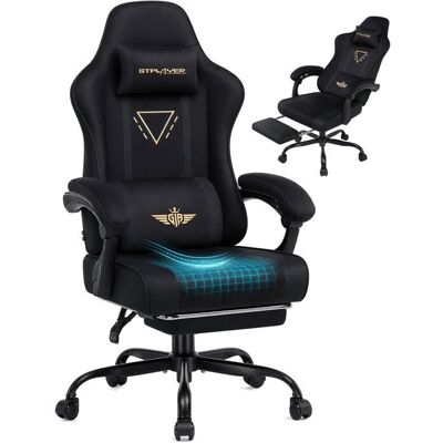 Chaise gaming ergonomique - GTPLAYER - GTPLAYER - Tissu respirant - Rembourrage à ressorts ensachés - Dossier inclinable 90°-145° Noir - Publicité Chaise gaming ergonomique - GTPLAYER - GTPLAYER - Tissu respirant - Rembourrage à ressorts ensachés - Dossier inclinable 90°-145° Noir - Publicité