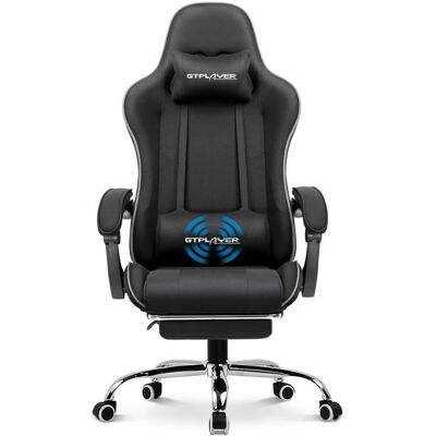 Chaise de gaming - GTPLAYER - Ergonomique - Dossier réglable 135° - Appuie-tête & coussin lombaire massant - Tissu noir Noir - Publicité Chaise de gaming - GTPLAYER - Ergonomique - Dossier réglable 135° - Appuie-tête & coussin lombaire massant - Tissu noir Noir - Publicité