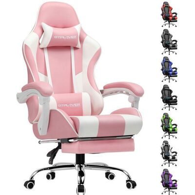 Chaise gaming - GTPLAYER - LUCKRACER - Repose-pieds - Coussin lombaire massant - Accoudoirs synchronisés (Rose) Rose - Publicité Chaise gaming - GTPLAYER - LUCKRACER - Repose-pieds - Coussin lombaire massant - Accoudoirs synchronisés (Rose) Rose - Publicité
