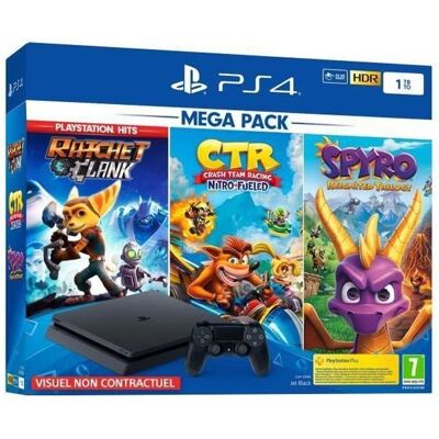 SONY COMPUTER ENTERTAINMENT Console PS4 Slim 1To Noire/Jet Black + Ratchet & Clank + Crash Team Racing + Spyro Reignited Trilogy - PlayStation Officiel Noir - Publicité SONY COMPUTER ENTERTAINMENT Console PS4 Slim 1To Noire/Jet Black + Ratchet & Clank + Crash Team Racing + Spyro Reignited Trilogy - PlayStation Officiel Noir - Publicité
